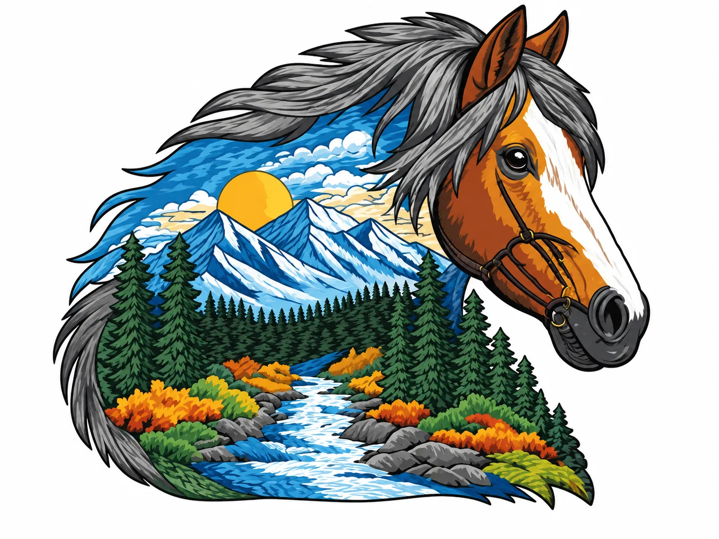Horse Scenery Embroidery Design: Artwork