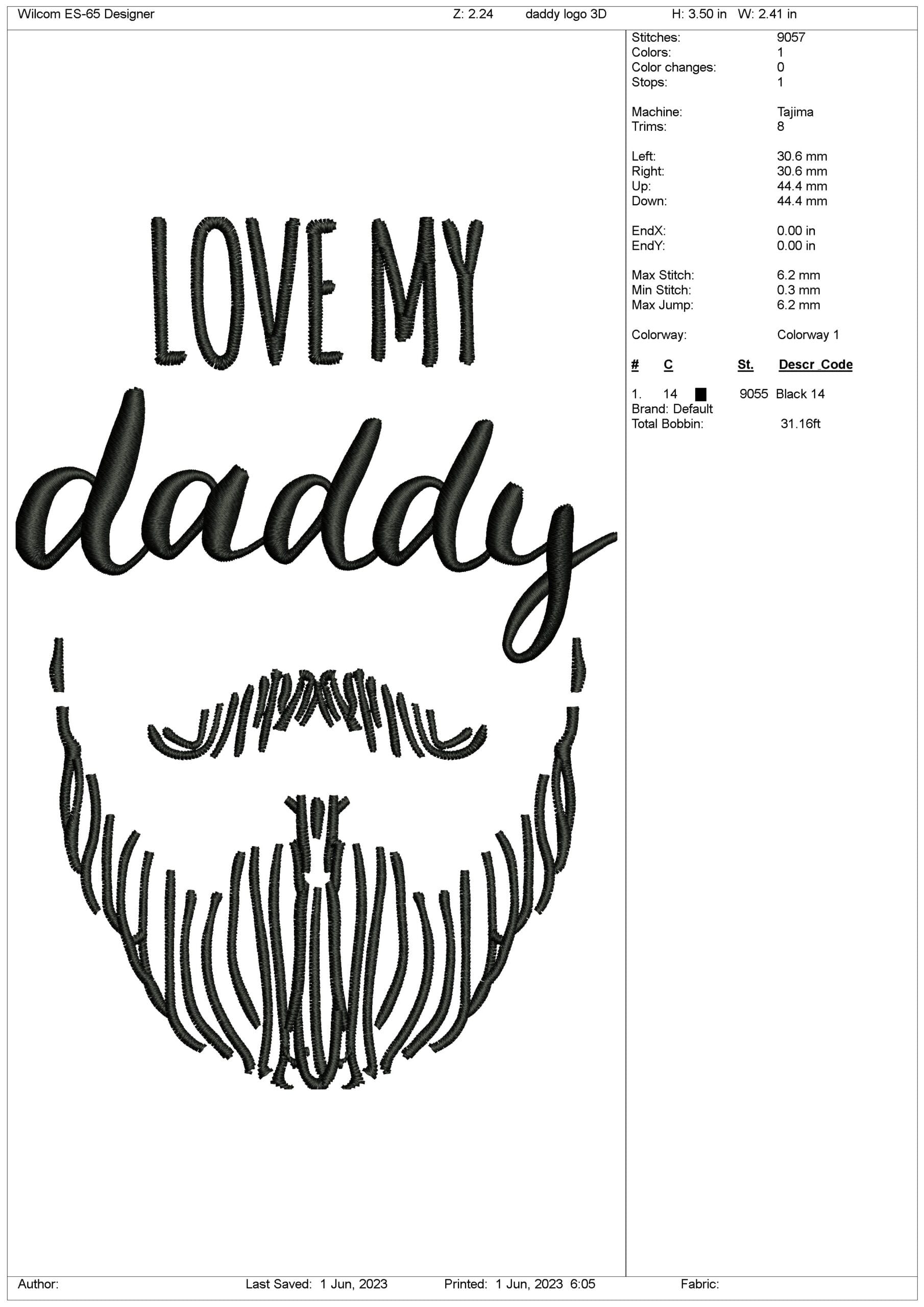 daddy logo 3D embroidery