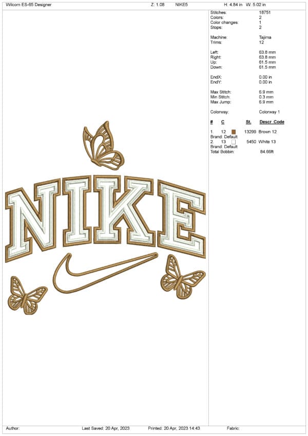 Nike Butterfly Embroidery Design