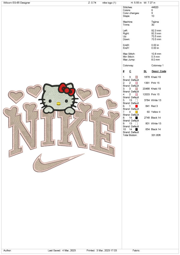 Nike Hello Kitty Embroidery Design