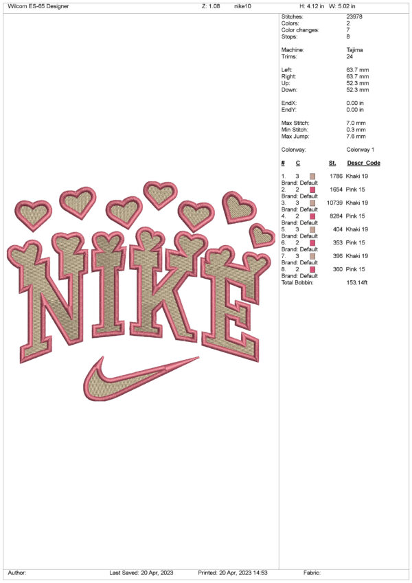 Nike Heart Embroidery Design