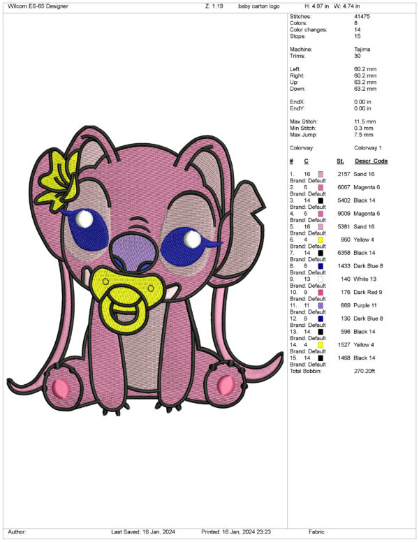 Angel Lilo Embroidery Design