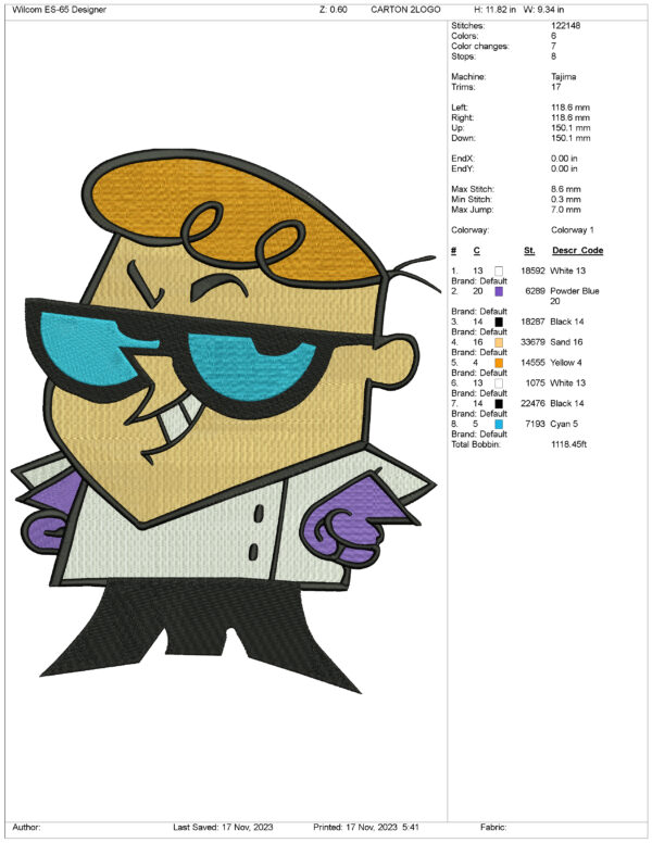 Dexter's lab Cartoon Embroidery Design