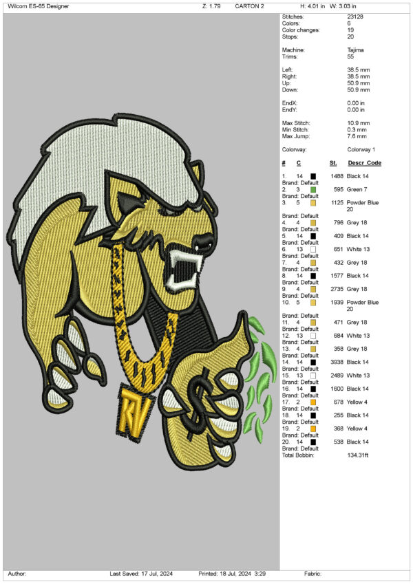 Lion Cartoon Embroidery Design