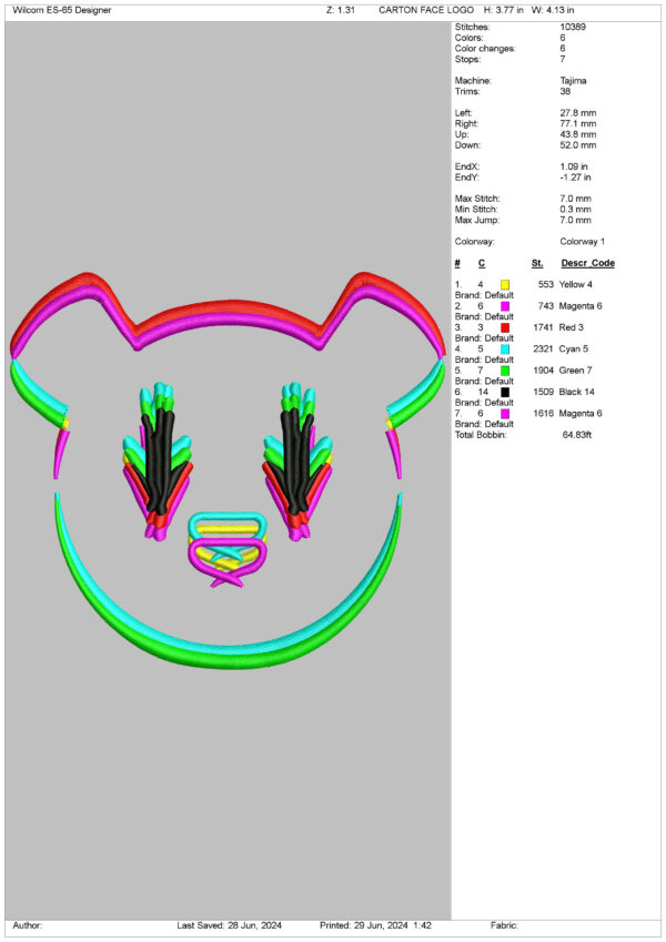 Panda Neon Face Embroidery Design